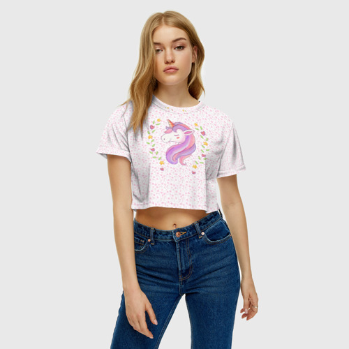 Женская футболка Crop-top 3D Милый единорог, цвет 3D печать - фото 3