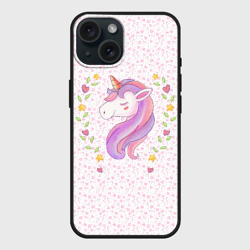 Чехол силиконовый для Apple iPhone 15 матовый Милый единорог