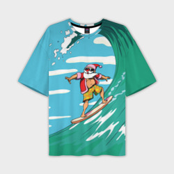 Мужская футболка oversize 3D Summer Santa - surfing