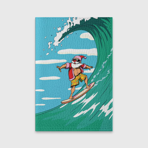 Обложка для паспорта матовая кожа Summer Santa - surfing, цвет зеленый