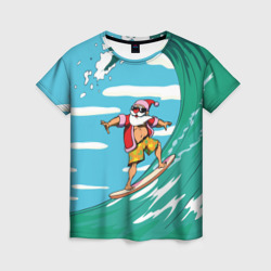 Женская футболка 3D Summer Santa - surfing