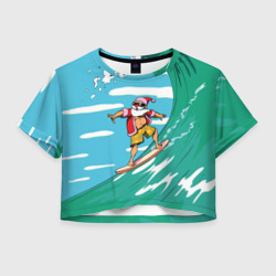 Женская футболка Crop-top 3D Summer Santa - surfing