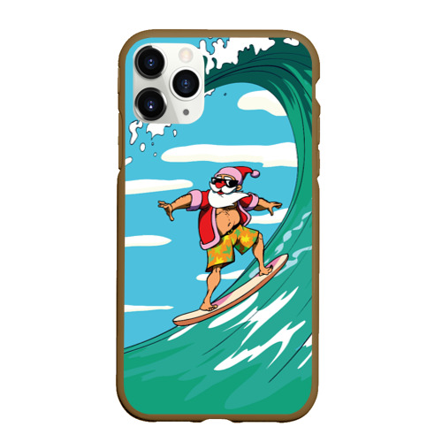 Чехол для iPhone 11 Pro матовый Summer Santa - surfing, цвет коричневый