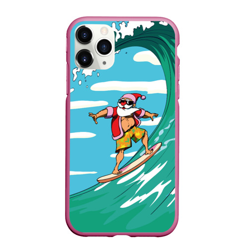 Чехол для iPhone 11 Pro Max матовый Summer Santa - surfing, цвет малиновый