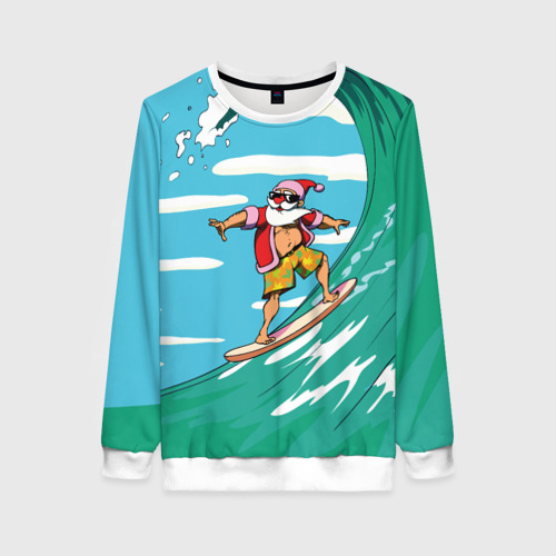 Женский свитшот 3D Summer Santa - surfing, цвет 3D печать
