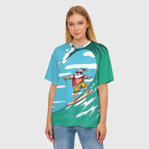 Женская футболка oversize 3D Summer Santa - surfing, цвет 3D печать - фото 3