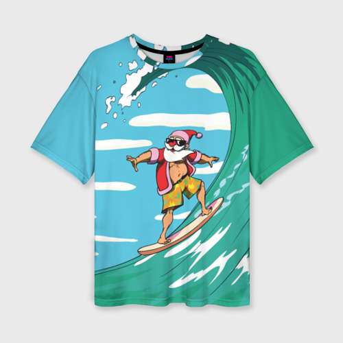 Женская футболка oversize 3D Summer Santa - surfing, цвет 3D печать