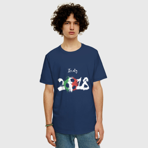 Мужская футболка хлопок Oversize Италия, цвет темно-синий - фото 3