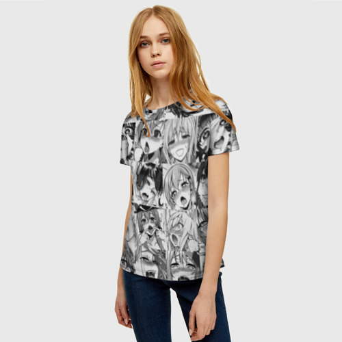 Женская футболка 3D Такое разное ахегао. монохром, цвет 3D печать - фото 3