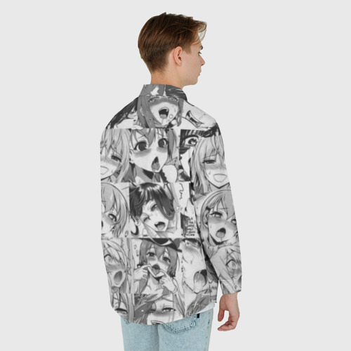 Мужская рубашка oversize 3D с принтом Такое разное ахегао монохром, вид сзади #2