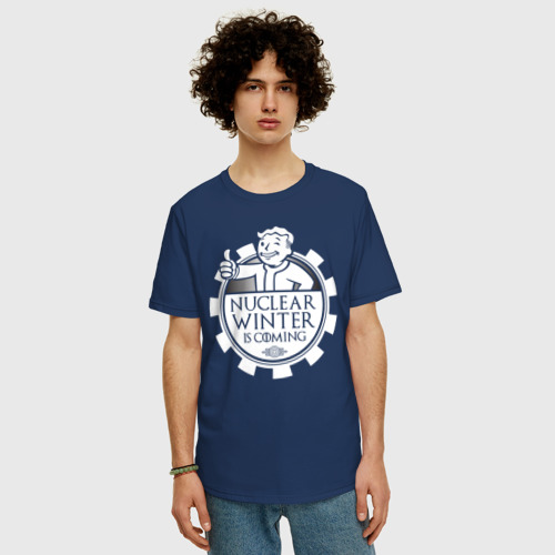 Мужская футболка хлопок Oversize Fallout, цвет темно-синий - фото 3