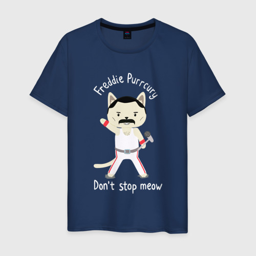 Мужская футболка хлопок Queen - Dont Stop Meow, цвет темно-синий