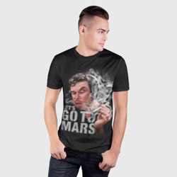 Мужская футболка 3D Slim Илон Маск с дымящей ракетой Falcon в руке - Let's go to Mars - фото 2