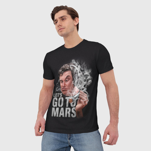 Мужская футболка 3D Илон Маск с дымящей ракетой Falcon в руке - Let's go to Mars, цвет 3D печать - фото 3