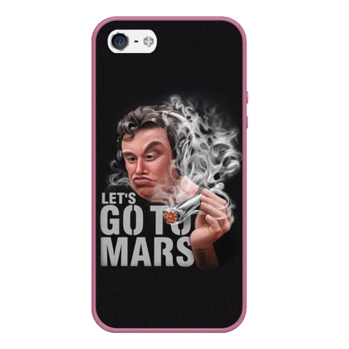 Чехол для iPhone 5/5S матовый Илон Маск с дымящей ракетой Falcon в руке - Let's go to Mars