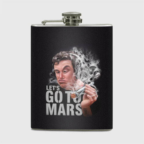 Фляга Илон Маск с дымящей ракетой Falcon в руке - Let's go to Mars