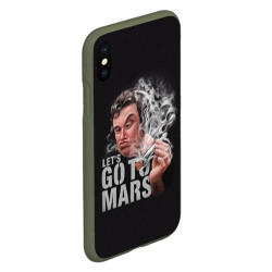 Чехол для iPhone XS Max матовый Илон Маск с дымящей ракетой Falcon в руке - Let's go to Mars - фото 2
