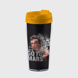 Термокружка-непроливайка Илон Маск с дымящей ракетой Falcon в руке - Let's go to Mars