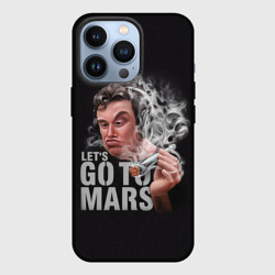 Чехол для iPhone 13 Pro Илон Маск с дымящей ракетой Falcon в руке - Let's go to Mars