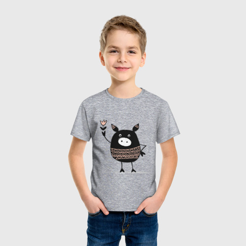 Детская футболка хлопок с принтом Свинка, фото на моделе #1
