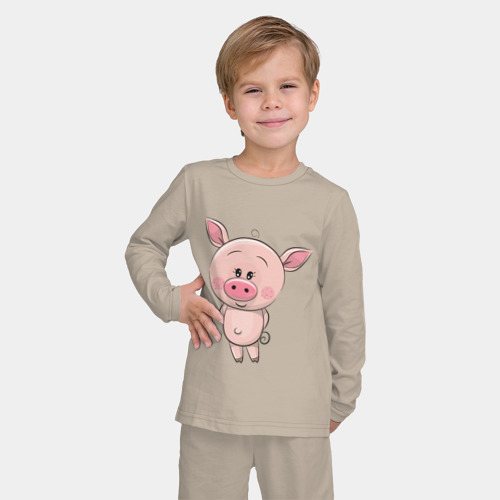 Детская пижама с лонгсливом хлопок с принтом Поросёнок, фото на моделе #1