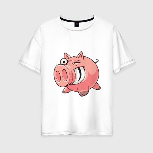 Женская футболка из хлопка оверсайз с принтом Свин, вид спереди №1