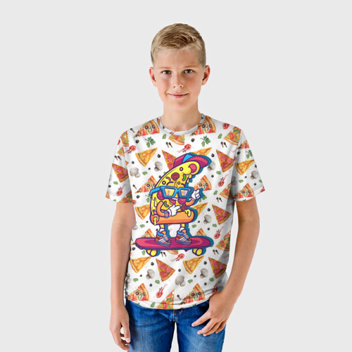 Детская футболка 3D Пицца на скейте, цвет 3D печать - фото 3