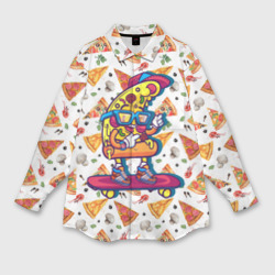 Женская рубашка oversize 3D Пицца на скейте