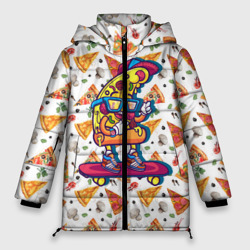 Женская зимняя куртка Oversize Пицца на скейте