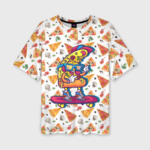 Женская футболка oversize 3D Пицца на скейте, цвет 3D печать