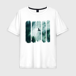Мужская футболка хлопок Oversize Орёл над хвойным лесом