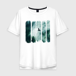 Мужская футболка хлопок Oversize Орёл над хвойным лесом