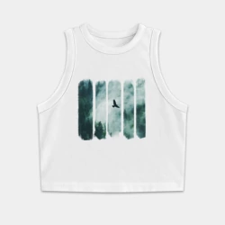 Женская укороченная майка-топ хлопок Орёл над хвойным лесом