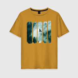 Женская футболка хлопок Oversize Орёл над хвойным лесом