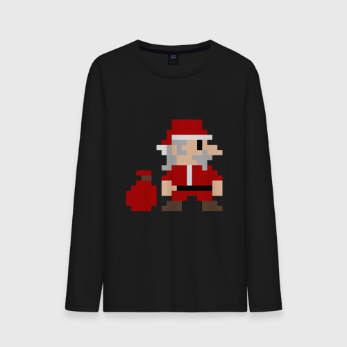 Мужской лонгслив хлопок Pixel Santa, цвет черный