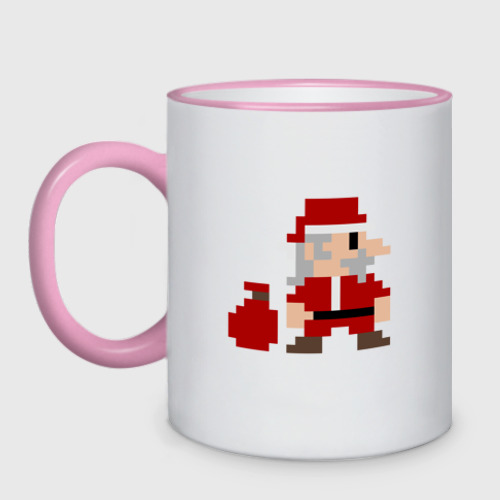 Кружка двухцветная Pixel Santa, цвет Кант розовый