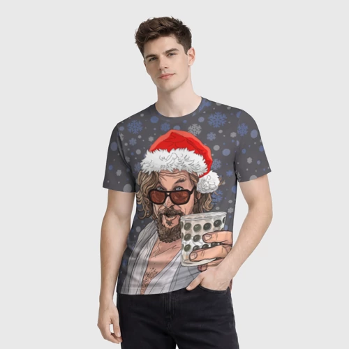 Мужская футболка 3D с принтом Большой Лебовски - Санта, фото на моделе #1
