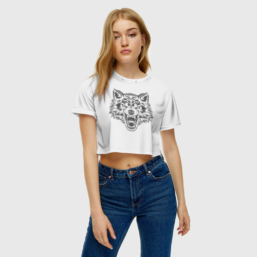 Женская футболка Crop-top 3D Свирепый волк, цвет 3D печать - фото 3