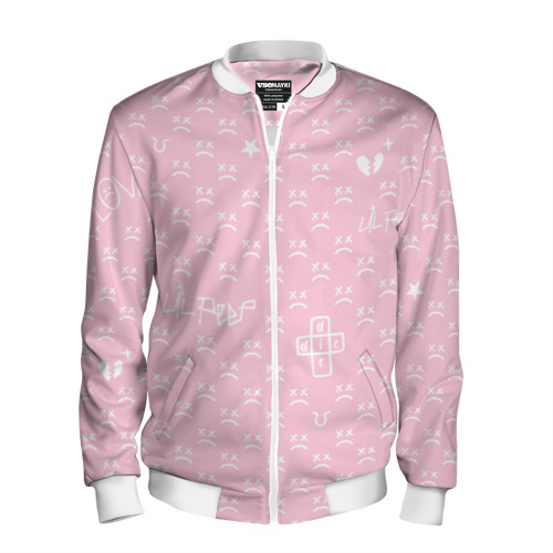 Мужской бомбер 3D Lil Peep pink pattern, цвет белый