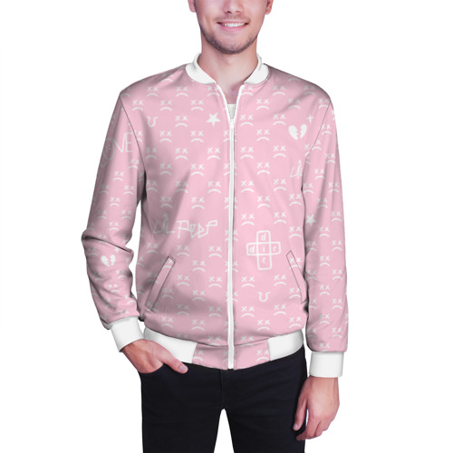 Мужской бомбер 3D Lil Peep pink pattern, цвет белый - фото 3