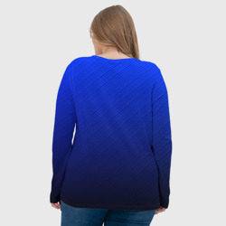 Лонгслив с принтом Carbon blue синий карбон для женщины, вид на модели сзади №3. Цвет основы: белый