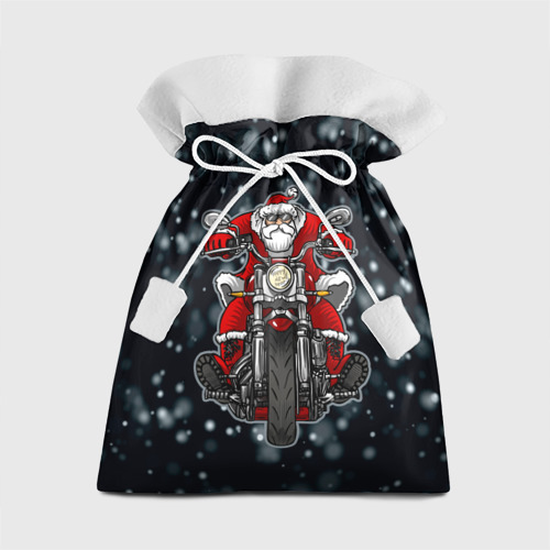 Подарочный мешок Санта на байке (из ткани)