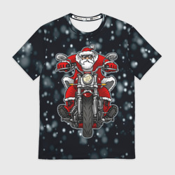 Мужская футболка 3D Санта на байке