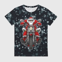 Женская футболка 3D Санта на байке