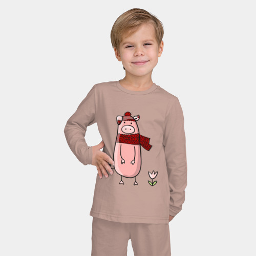 Детская пижама с лонгсливом хлопок Свинка, цвет пыльно-розовый - фото 3