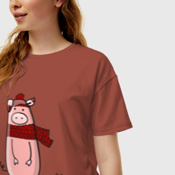 Женская футболка хлопок Oversize Свинка - фото 2