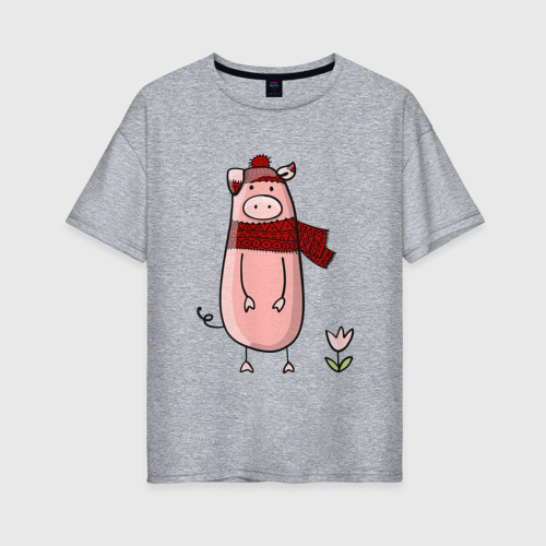 Женская футболка хлопок Oversize Свинка, цвет меланж