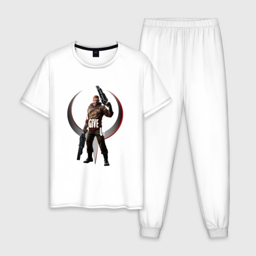 Мужская пижама хлопок с принтом Quake Champions (BJ Blazkowicz), вид спереди #2