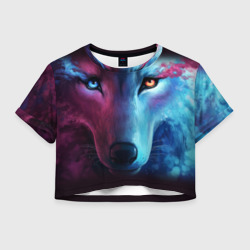 Женская футболка Crop-top 3D Neon wolf неоновый волк