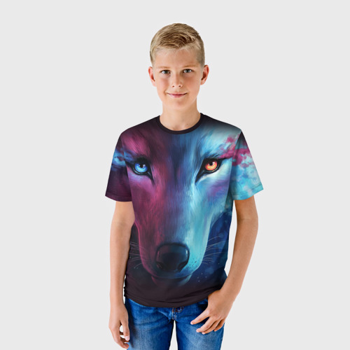 Детская футболка 3D Neon wolf неоновый волк, цвет 3D печать - фото 3